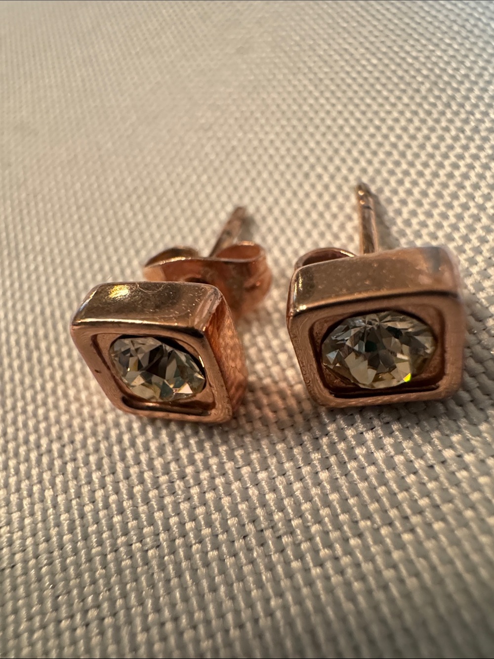 Rose Gold Square Crystal Stud Earrings